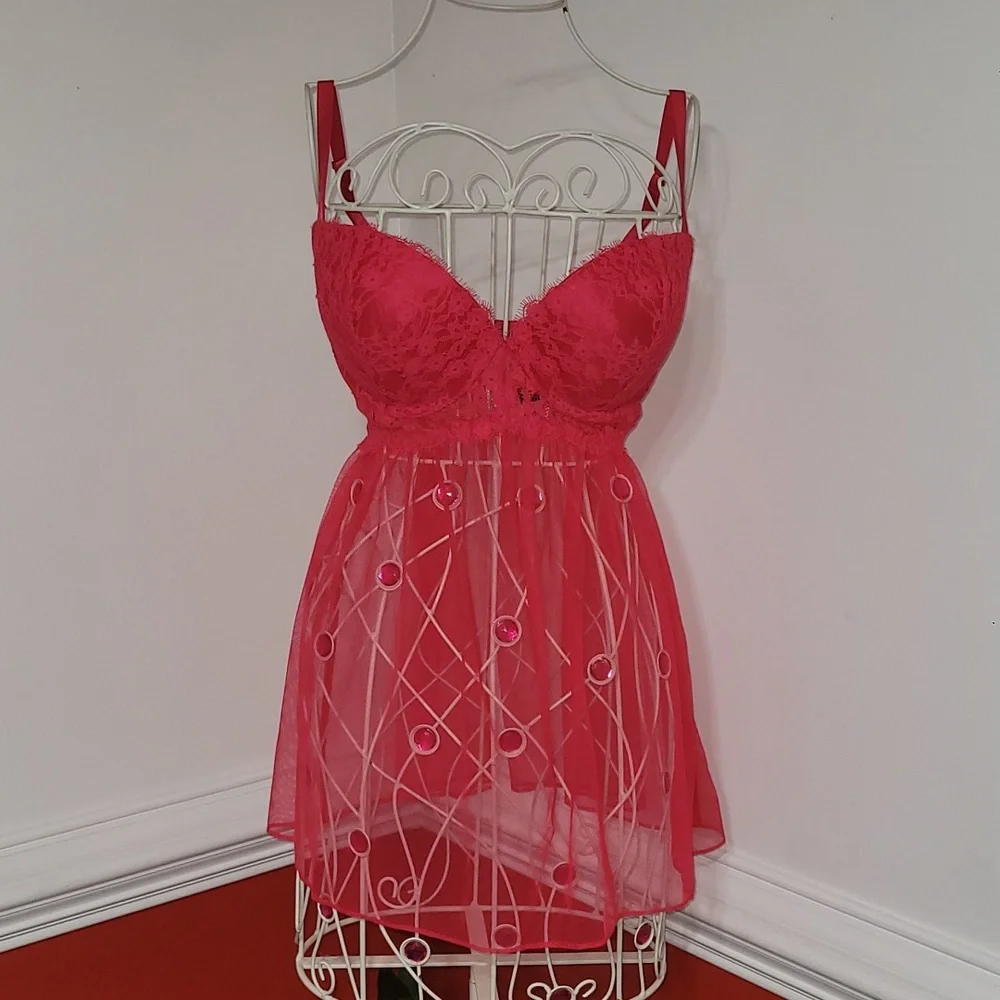 NWT Victoria Secret Red Lace Babydoll Nighty Lingerie NWT Size 36D - Picture 1 of 5
